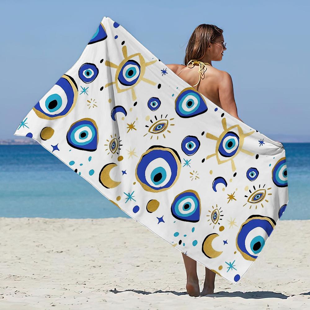 Glücksaugen Blau Böse Augen Handtuch Strandtuch Übergröße Schnelltrocknend Handtuch Saugfähig Weich Schwimmen Strandhandtücher für Männer Frauen