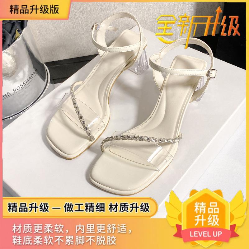 

Летние новинки 2025 года, сандалии со стразами на толстом каблуке, шлепанцы, женская обувь, красиво и стройнит, высокие каблуки 40