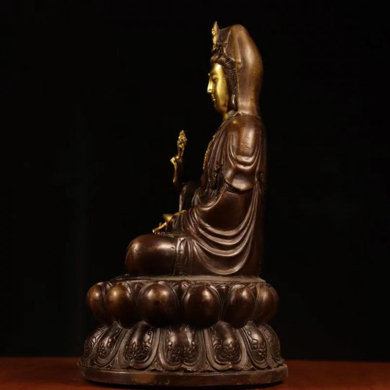 Bronze Bodhisattva Home Worship Buddha Statue Child-Giving Willow Branch South Sea Sitting Lotus Guanyin