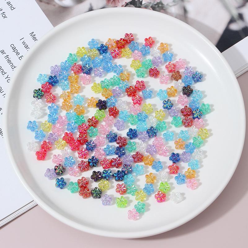 ZW08 ABCai 100pcs 7mm Plating Color Acrylic Flower Charm Beads Tiny Mix Shiny Spacer Bead Jewelry Making Diy Bracelet Material