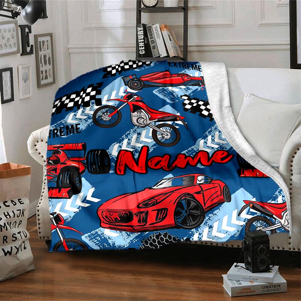 Custom Name Racing Theme Printed Blanket - Perfect for Couch, Bed, Travel & Outdoor Use | Machine Washable, Cozy & Durable.