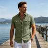 Men's Casual Short Sleeve Shirt with Multi-Pockets, Lightweight Cotton Linen for Work