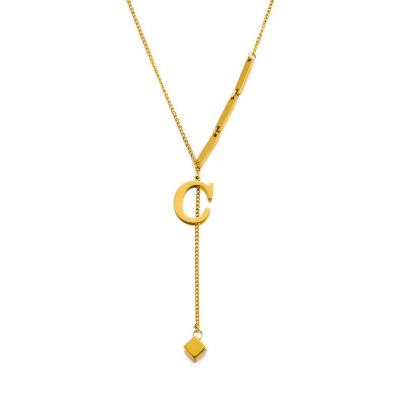 Stainless Steel Letter Necklace with Long Tassel Pendant for Women