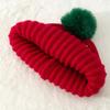 Bow Christmas Plush Cap Soft Thickened Brimless Cap Versatile Red Knitted Woolen Hat  Girls