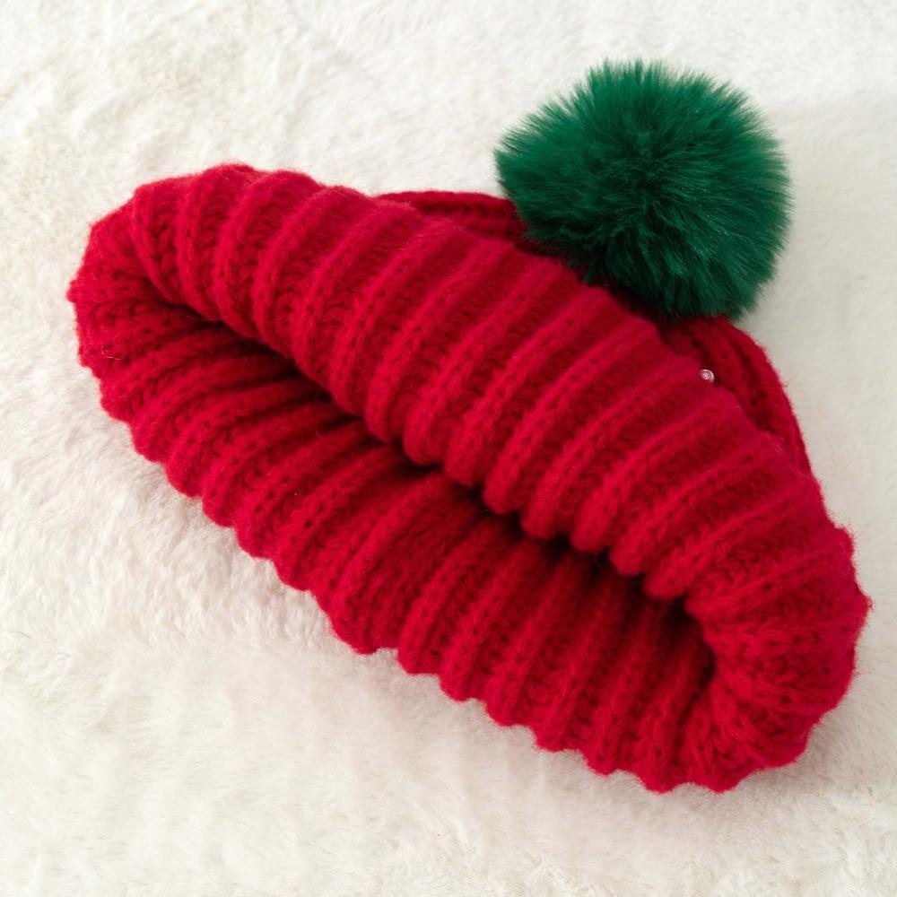 Bow Christmas Plush Cap Soft Thickened Brimless Cap Versatile Red Knitted Woolen Hat  Girls