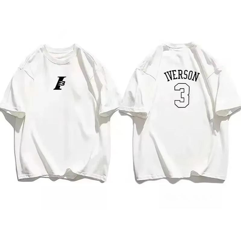 

Нова літня футболка з коротким рукавом 76ers Iverson No. 3 Тренувальний одяг Чоловіча спортивна футболка з чистої бавовни Чоловічі футболки Оверсайз Вільний топS S