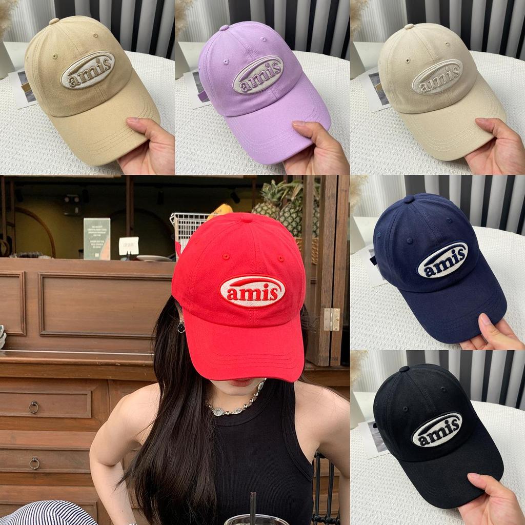 Peaked Hat Red Baseball Cap Amis Letter Pattern Soft Top Adjustable Breathable