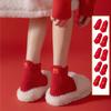 Coral Fleece Good Luck Socks Embroidery Mid Tube Socks Kawaii Red Plush Sock  Home Socks