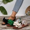 New Style Plus-Size Women'S Comfortable and Simple Round-Toe Open-Toe Flat Sandals with Bow Decoration and Metal Beads, Perfect for Casual Summer