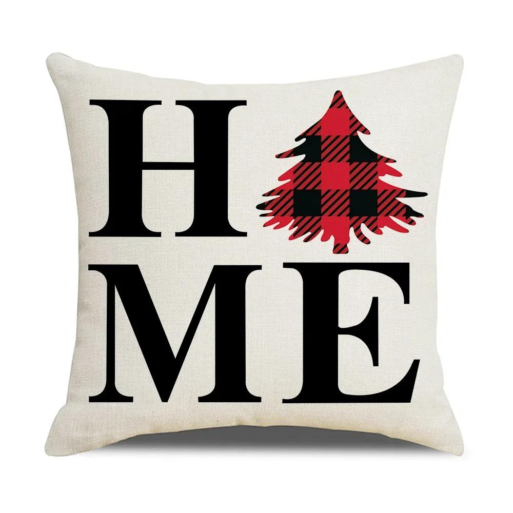 Christmas Cushion Covers 45x45 Cm Farmhouse Xmas Decor Red Black Buffalo Plaids Santa Pillow Cover Winter Holiday Decorations