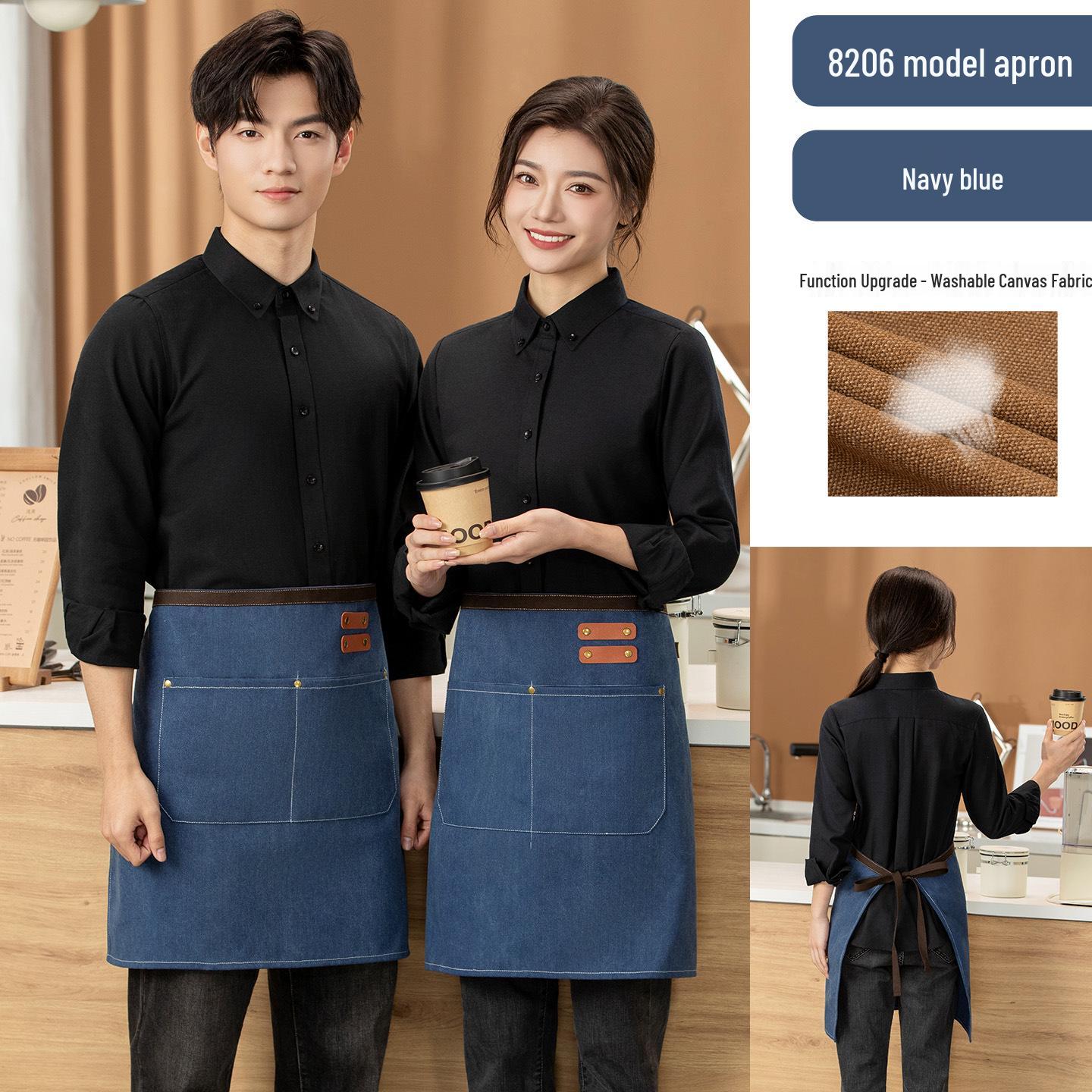 Unisex Black Half Apron - Korean Style Denim for Bar & Cafe Workers