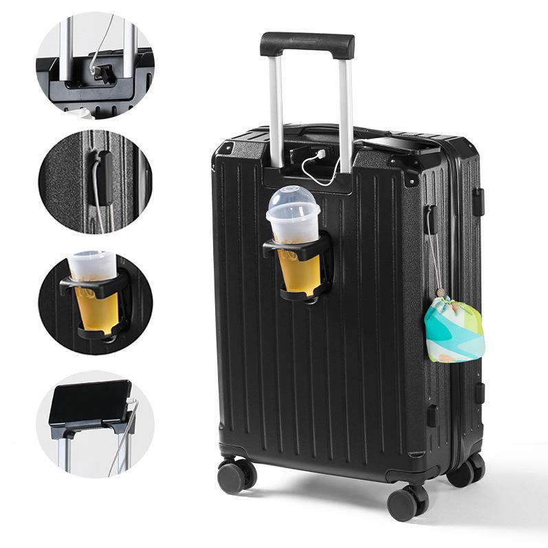 Durable Multifunctional Luggage with Cup Holder, Combination Lock, Rechargeable Features, and Large Capacity for Men and Women