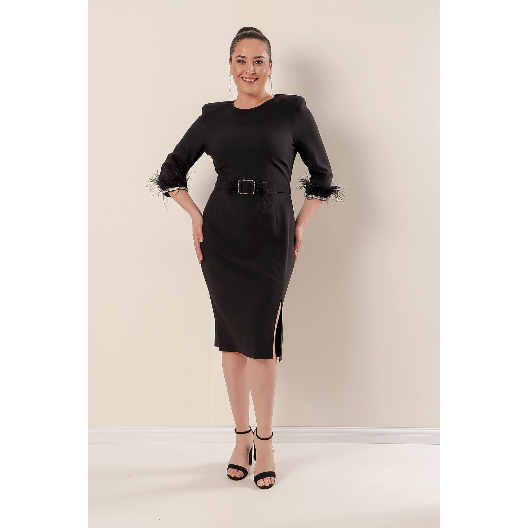 

Платье большого размера с вышитым камнем поясом на рукавах XL чёрный