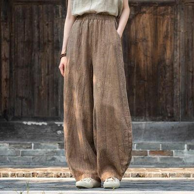 Dámske vintage batikované nohavice s elastickým pásom, voľné jarné nohavice, ležérne dámske dlhé nohavice
