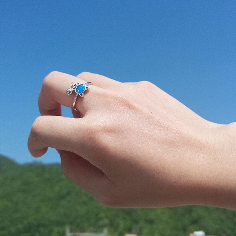 Korean Trend Blue Cat Opening Ring For Women Exquisite Crystal Zircon Adjustable Ring Accessories Cute Girl Jewelry Gift