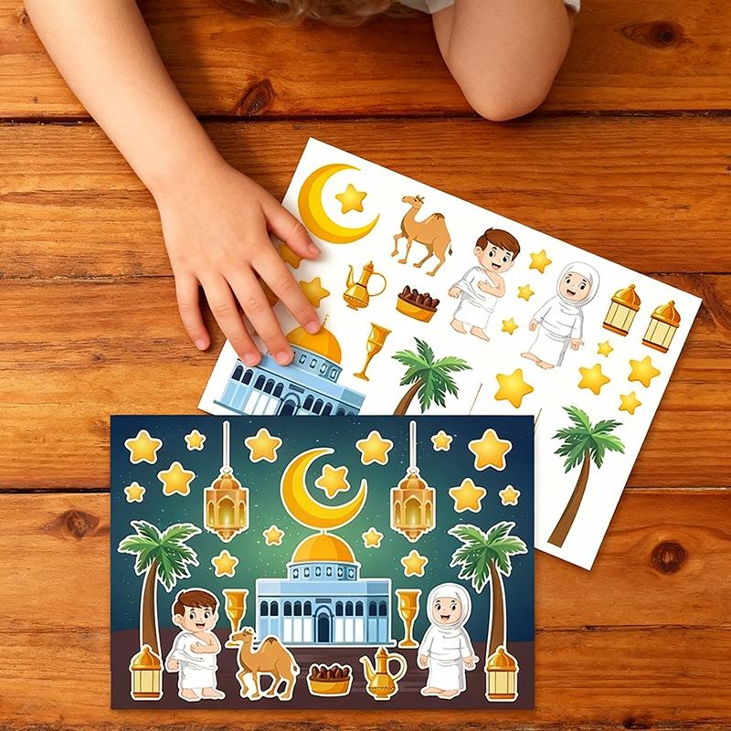 Cartoon Diy Moon Stickers Party Gift Label Stickers Set For Middle East Ramadan Eid Al-Fitr Festival Party Diy Scene Decoration