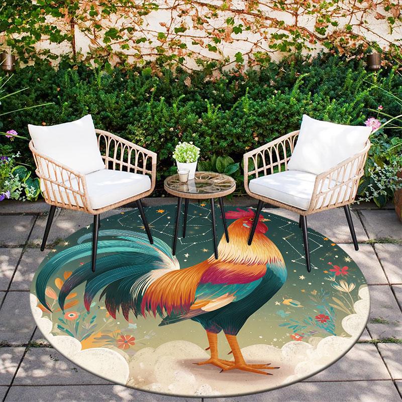Rooster Pattern Round rug,Carpet Rug for Living Room Bedroom Playroom ,Non-slip Floor Mat,Holiday Gifts and Birthday Gifts.
