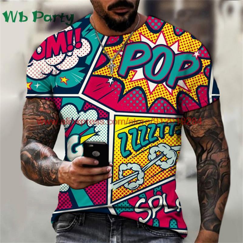 Popular 3D Men's T-Shirt Funny Graffiti Pattern Print Mens Clothing T-Shirts for Men Short Sleeve Tee Men's Summer Fashion Tops
