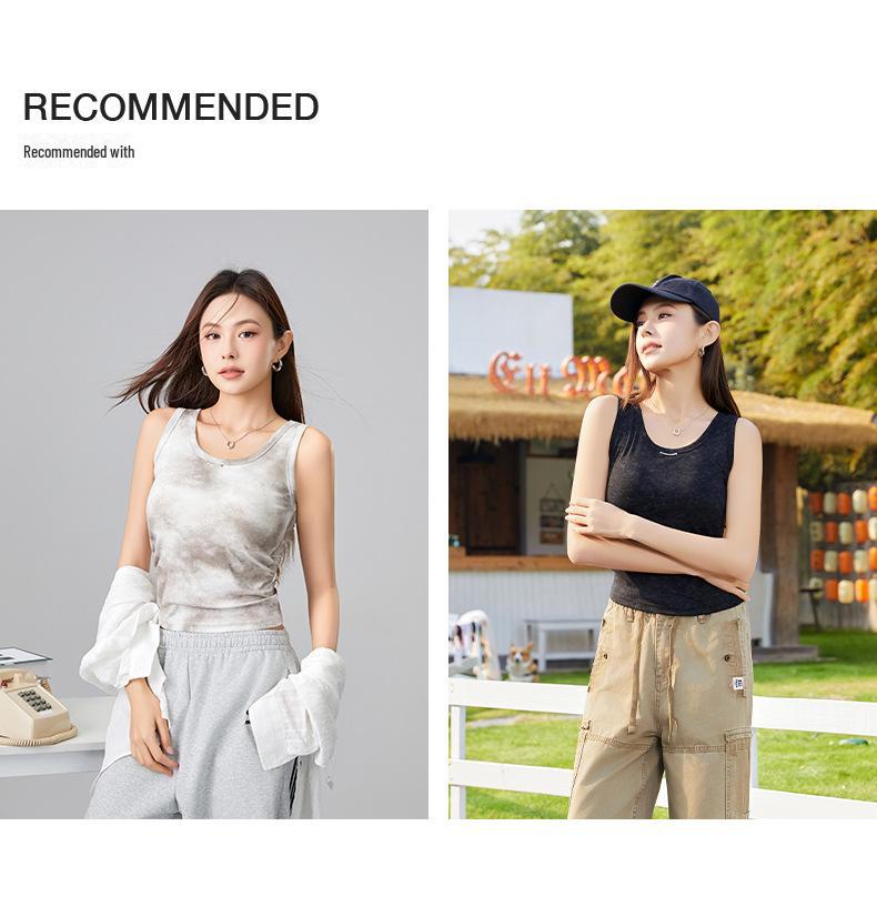 Women's Spring Slim Fit Tie-Dye Knitted Camisole with Chest Pads - Sweet & Spicy Retro Style