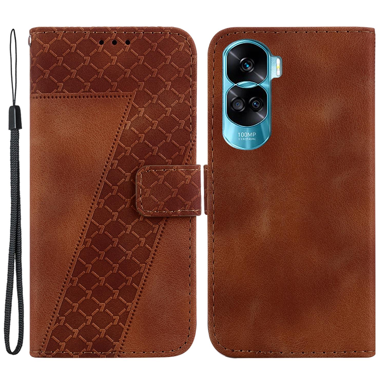

PU Leather Shockproof Cover for Honor 90 Lite 5G/X50i 5G,7-Shape Imprinted Wallet Stand Phone Case Brown