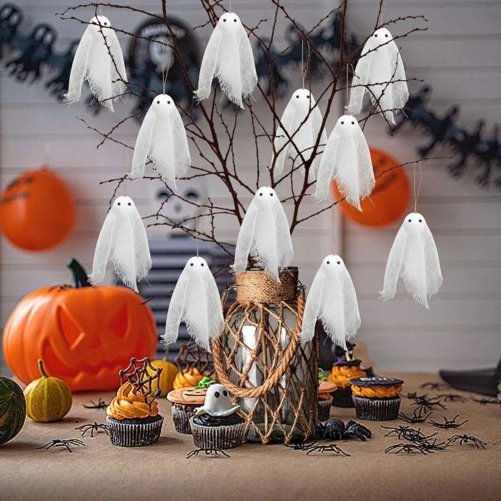 10pcs White Spooky Ghost Decor DIY Flying Ghost Pendant Ghost Hanging Ornament Ghost Festival Decor