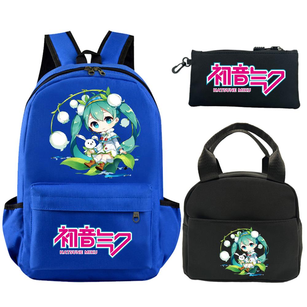 3Pcs/set Anime Hatsune Miku Printed Backpack with Shoulder Bag Pencil Case for Teenager Student Boy Girl Schoolbag Large Capacity Waterproof Bookbag
