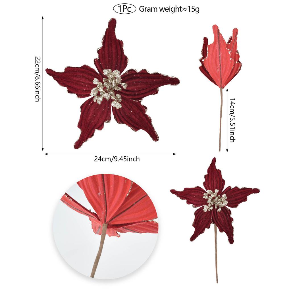 New 24cm Velvet Christmas Flowers Artificial Flowers Christmas Tree Fabric Insert Floral Decor Atmosphere Arrangement Ornament