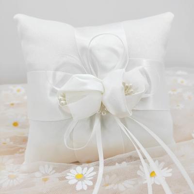 Satin-Brauthochzeits-Ringträgerkissen, Kissenträger mit Bändern, Ringhalterkissen für die Hochzeit