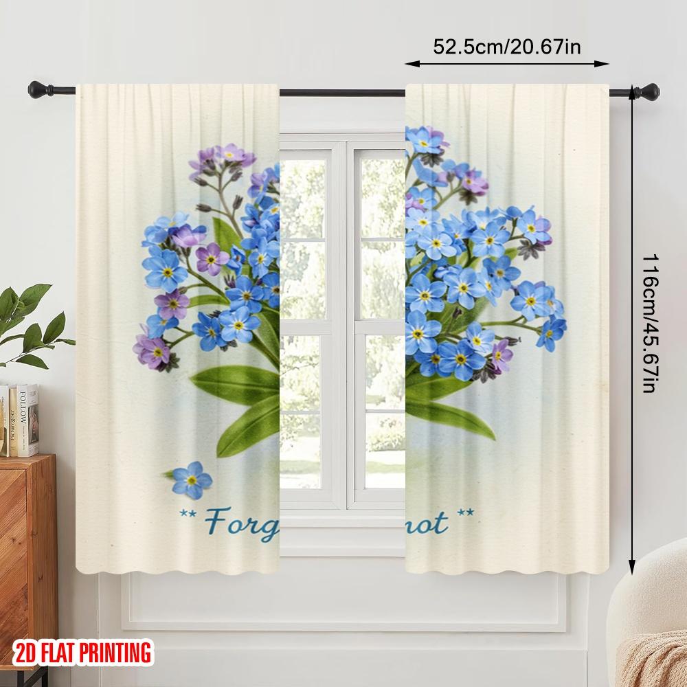 2 Stück 2D Flachdruck Vorhänge Vergissmeinnicht Bouquet Stoff Ohne Strom Weihnachtsdekorationen Verwendung für Tür Wand Hof