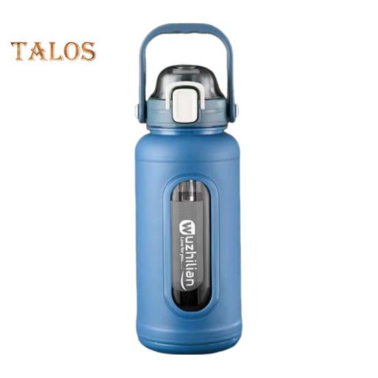 

Стеклянная бутылка для питья объемом 1500 мл с соломенной ручкой, заварник для чая из нержавеющей стали и герметичная мотивационная бутылка для воды с силиконовым рукавом для ежедневного приема синий