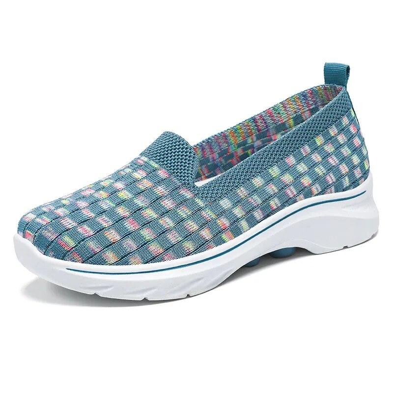 Summer Sneakers Women Shoes Kintting Woven Mom Relax Loafers Walking Flats Tenis Chaussure Femme
