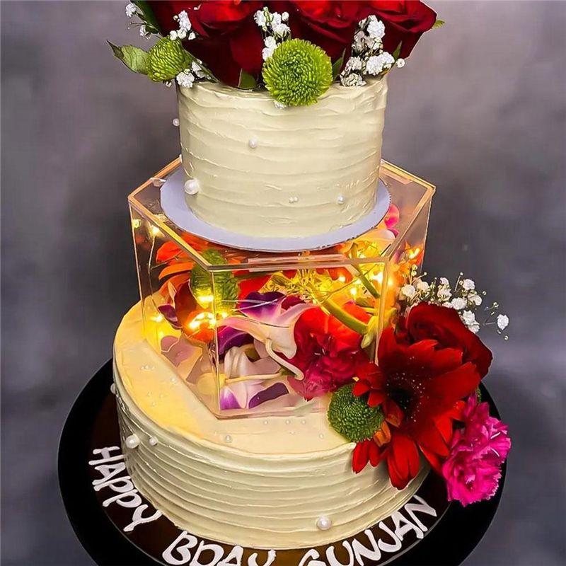 AEE4-1 Stück Acryl Kuchen-Display-Platte Sechseckige Kuchenplatte Klarer Kuchenständer Dekorationswerkzeuge 15x15x10CM