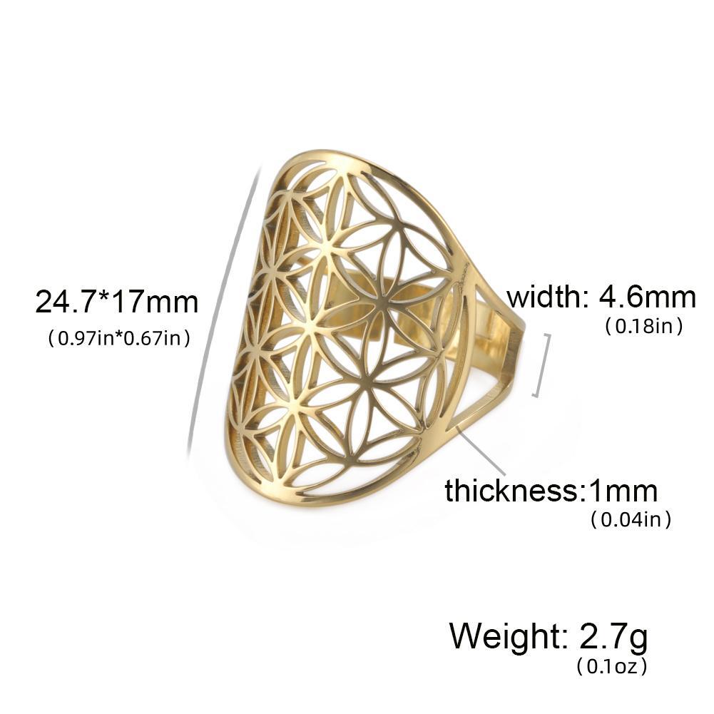 Stainless Steel Flower Of Life Ring Hollow Archangel Amulet Adjustable Ring For Women Sacred Geometry Wicca Jewelery Gift