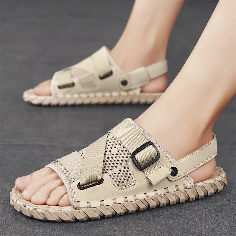 

2025 summer men s slippers fashion mesh trend sandals men s daily large size casual beach shoes men 46 бежевый