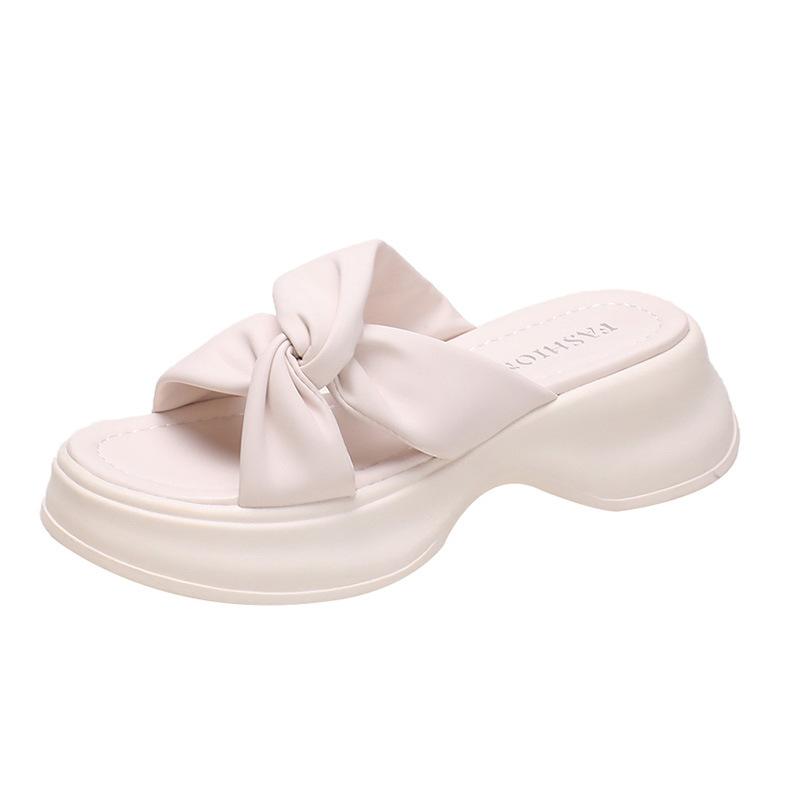 

Тапочки-облака с толстой подошвой, женская летняя одежда 2025 года, новые тапочки с бантом из одного слова, классные пляжные тапочки 35