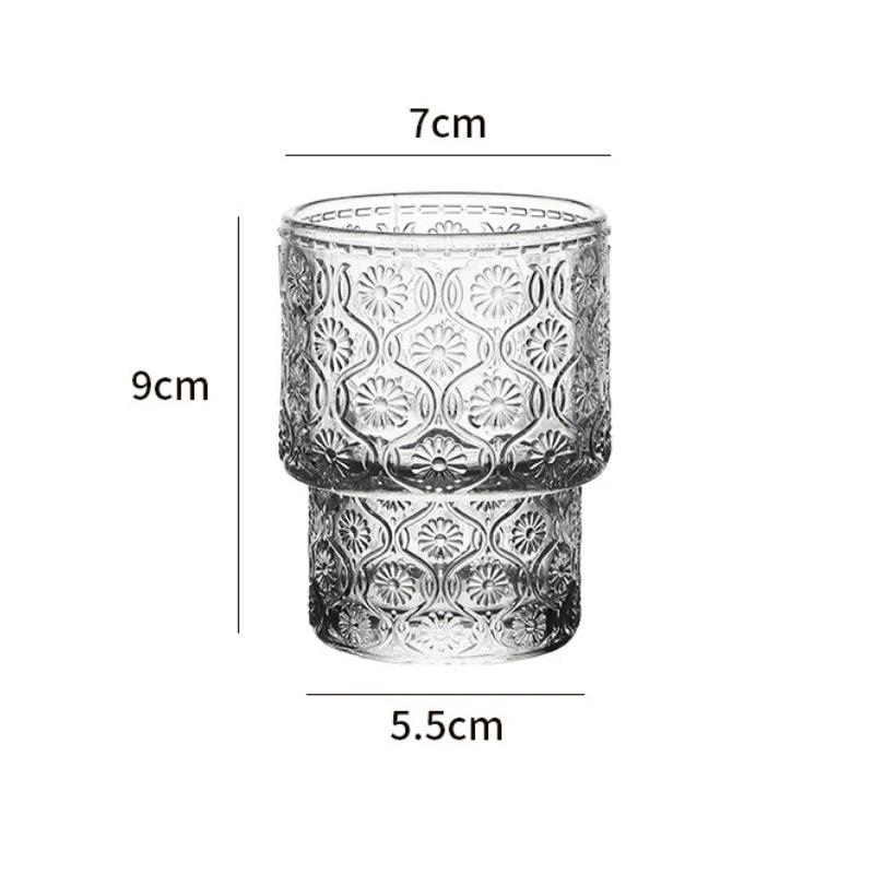 200ml Latte Coffee Cups Retro Sunflower Pattern Glass Cup Creative Wine Glass Transparent Juice Beverage Cups Drinking Glasses