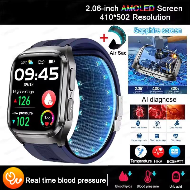 New AI Diagosis ECG Health Smart Watch Men Blood Pressure Lipid Uric Acid NFC Air Pump Airbag Health Smartwatches Women for IOS Android