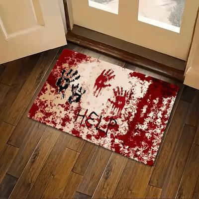 1pz Halloween Impronta Sanguinante Benvenuto Zerbino Porta d'Ingresso Portico Cucina Camera da Letto Spettrale Rosso Bianco Impronte di Mani "AIUTO" Decorazione