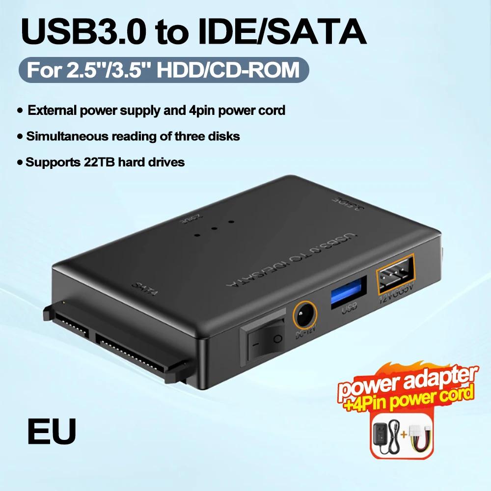 

Устройство для чтения жестких дисков 2,5/3,5 дюйма 3-в-1 USB 3.0 к SATA/IDE Адаптер Конвертер HDD/SSD В комплекте Адаптер питания 12В/2А Аксессуары для ПК CHINA бледной сливы