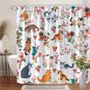 1pc Whimsical Playful Cats & Floral Shower Curtain - Cartoon Cats of Various Breeds in Vibrant Colors with Soft Pastel Flowers,