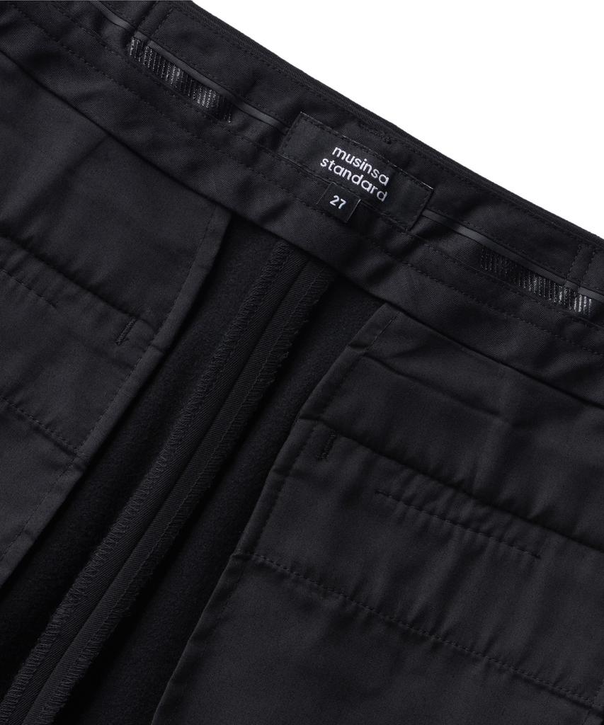 MUSINSA STANDARD WOMAN Women'S Heavyweight Fleece-Lined Loose Tapered Hidden Elastic Waist Slacks [Black]