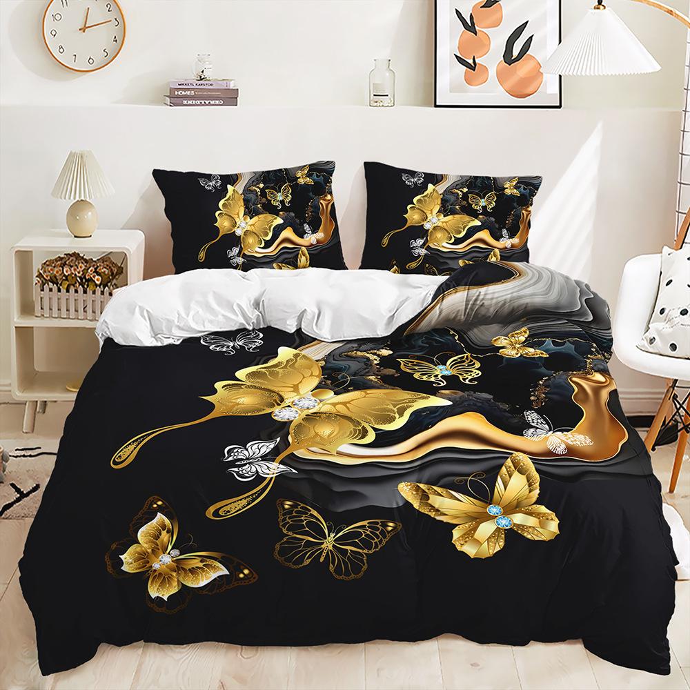 Butterfly Mushroom Flower Digital Printing Duvet Set Three-Piece Bedding Set