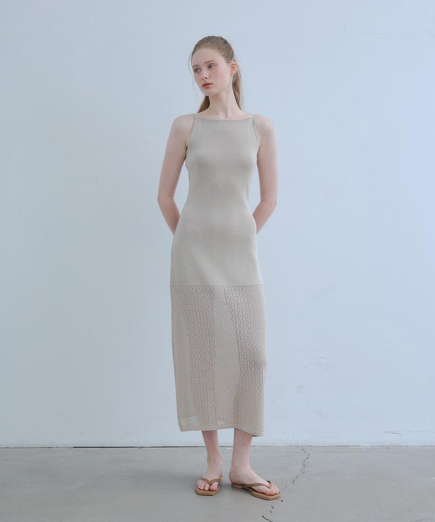 ODER Glam Halter Curly Knit Dress - Sand Beige
