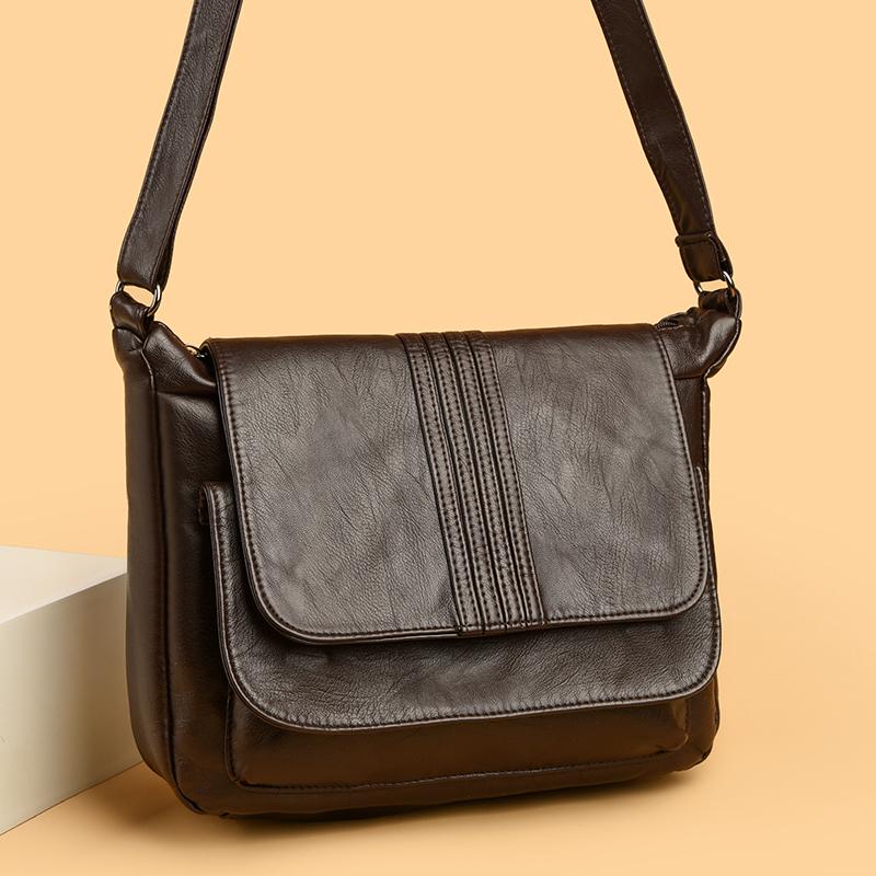 Women's Leather Crossbody Bag with Flap Closure Adjustable Strap Shoulder Bag for Daily