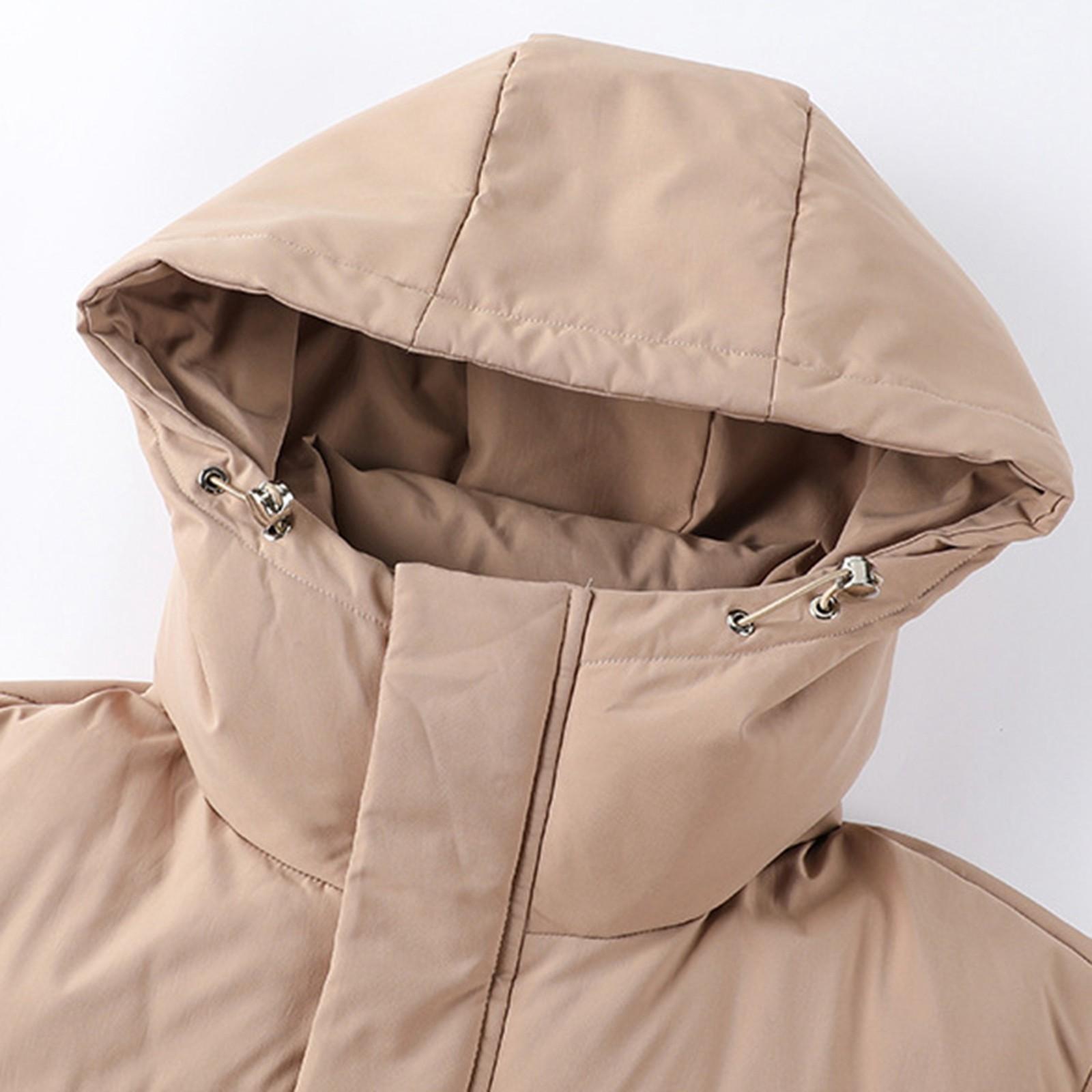 Женская модная повседневная однотонная хлопковая куртка с капюшоном средней длины — фото 4