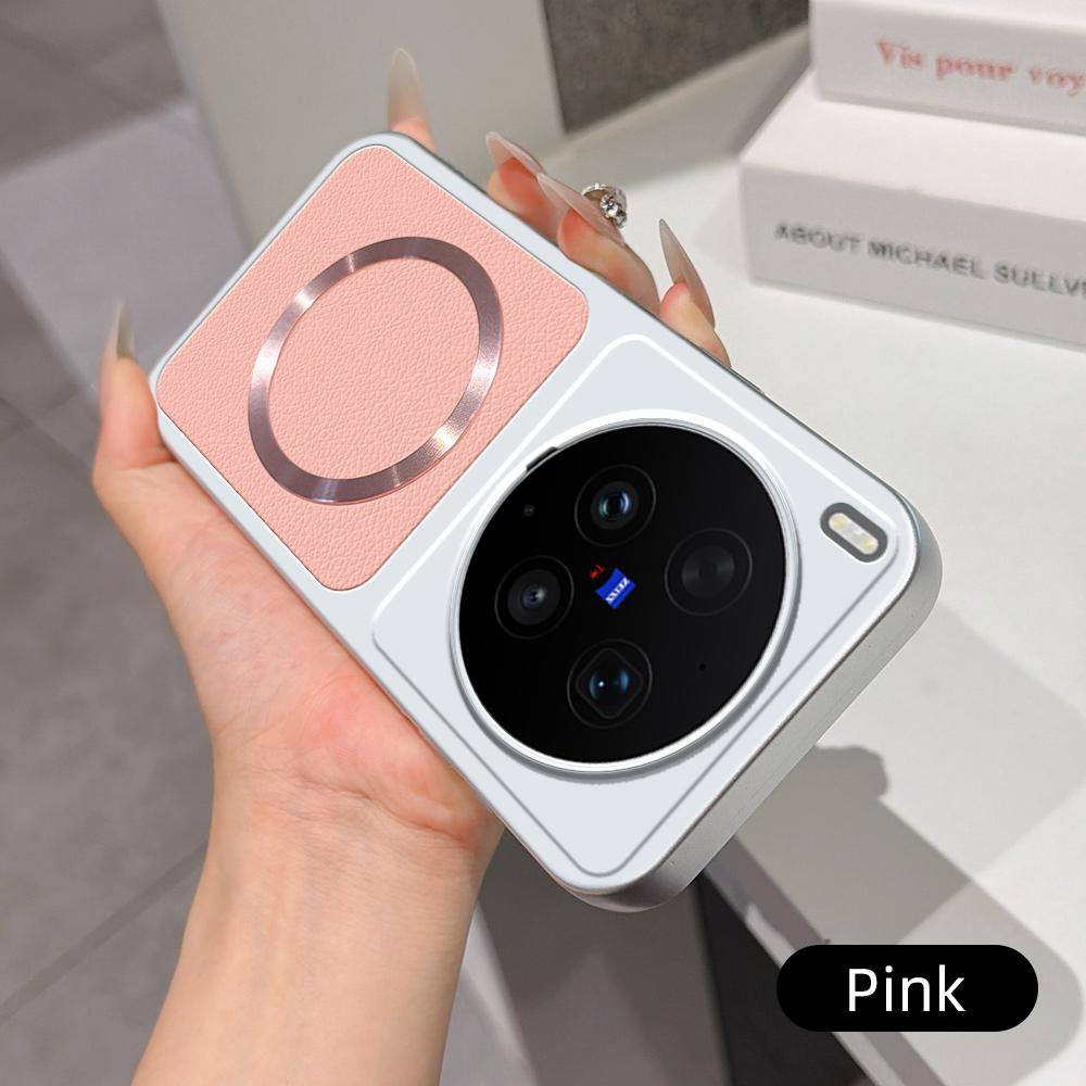 For Magsafe Wireless Charging Case For Vivo X300 Ultra X200 X100 S X90 X80 X70 X60 X50 Pro Metallic Paint+PU Lambskin Soft Back