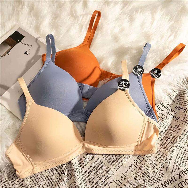 Simple Triangular Cup Deep V Seamless Bra Ladies' Small Breasts Gathered Together Smooth Surface Without Steel Ring Lightweight Bra