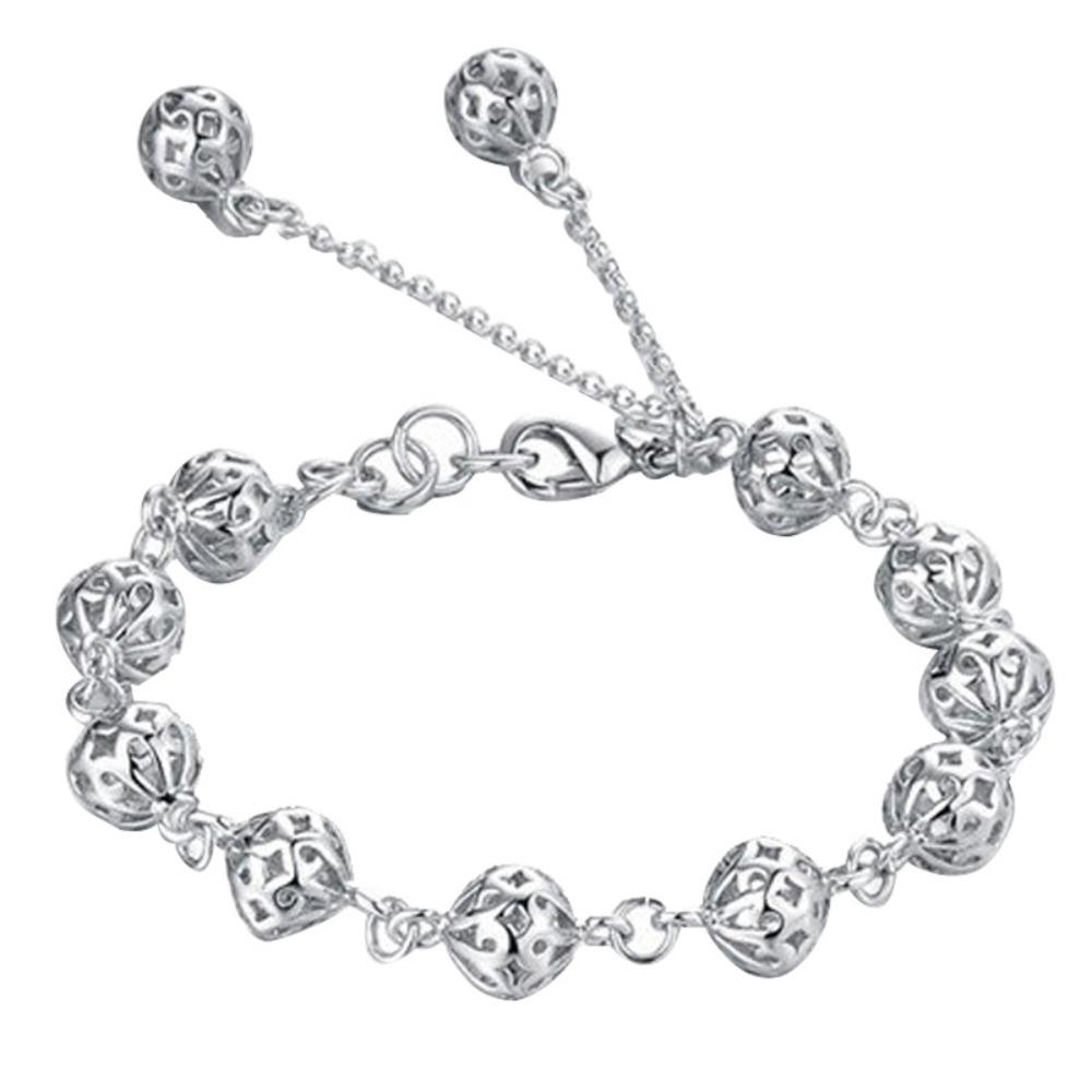 Stylish Hollow Silver Bracelet with Exquisite Ball Charm Trendy Jewelry for Women Fashion Accessories