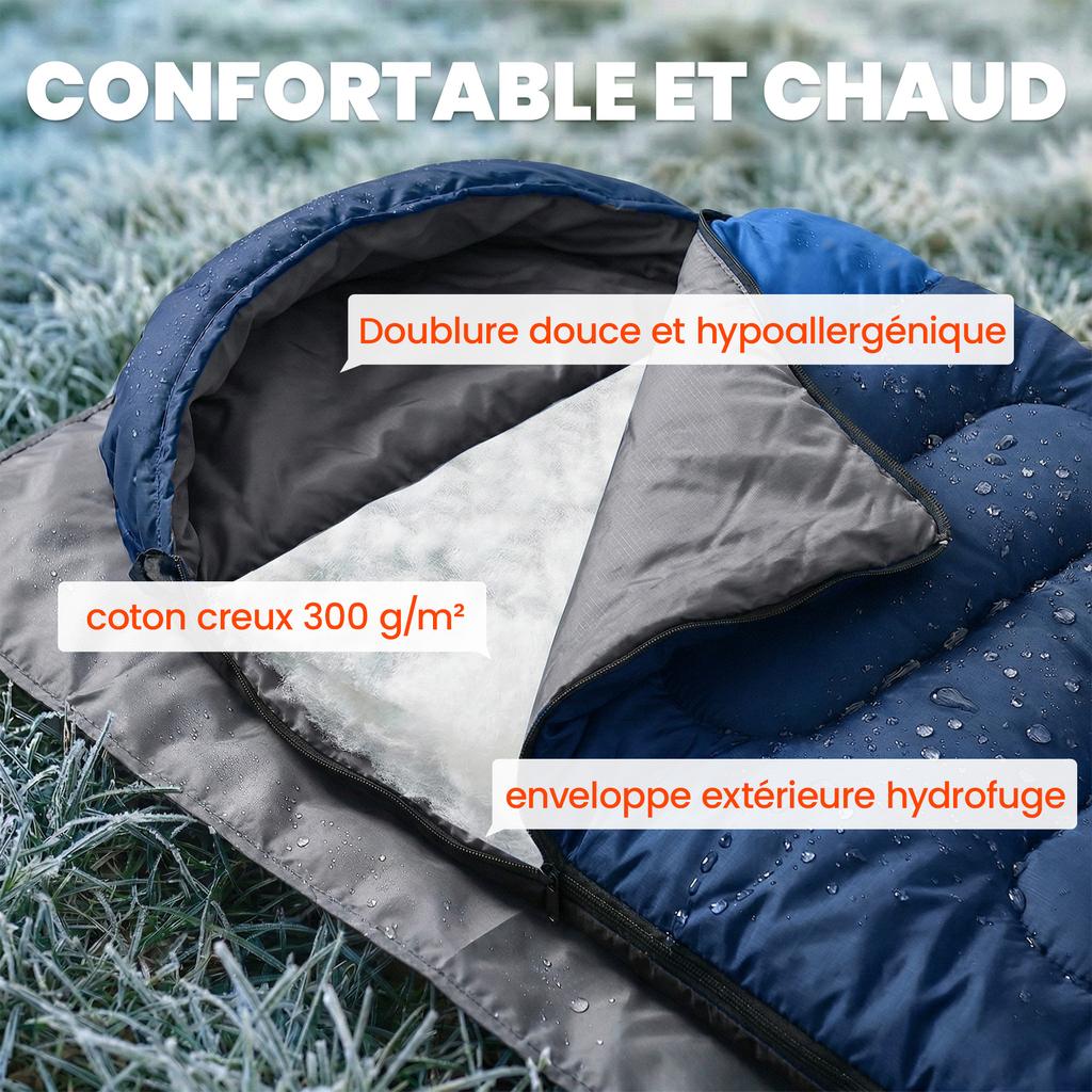 Adult Sleeping Bag, Head Section, Zipper, Storage Bag, 215 x 75 x 10 cm, Navy Blue