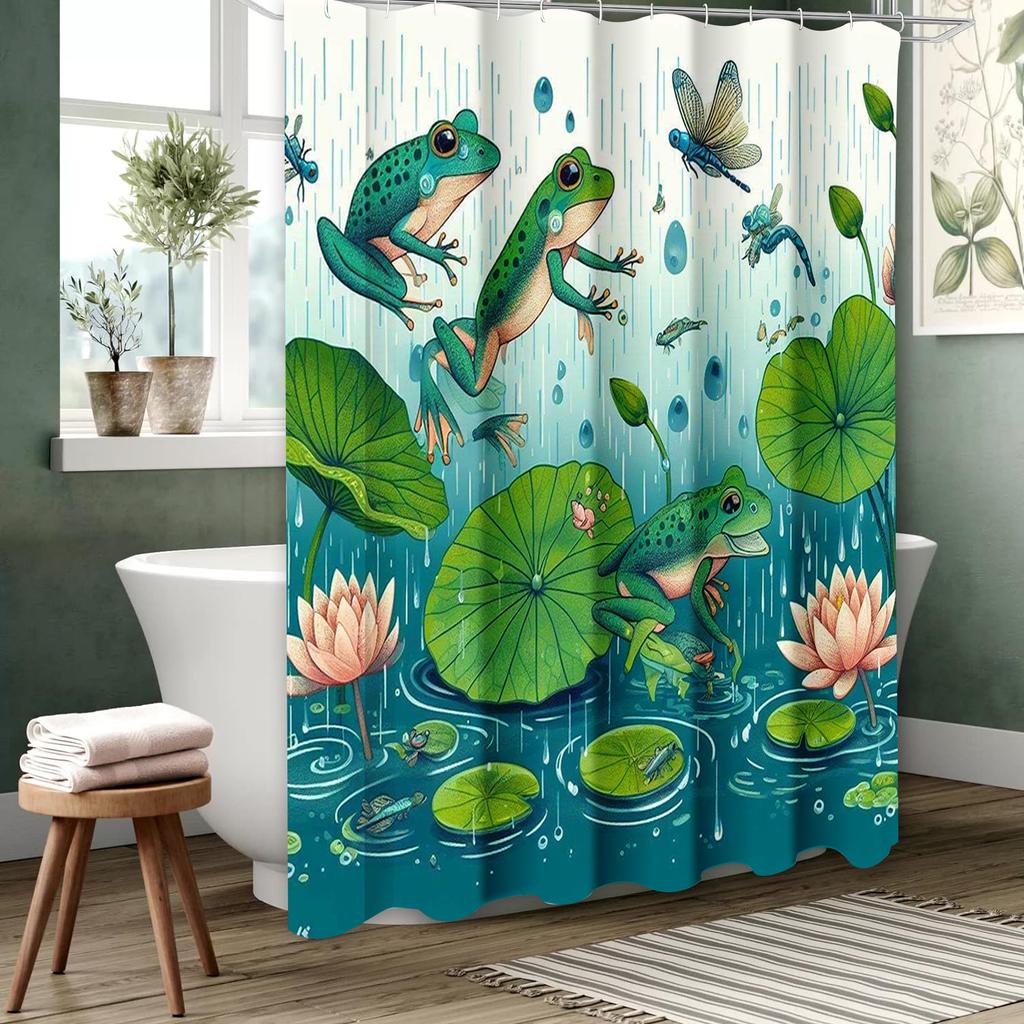 Animal Frog And Lotus Bathing Curtain  Bathroom Shower Curtain Waterproof With 12 Hooks Home Deco Free Ship